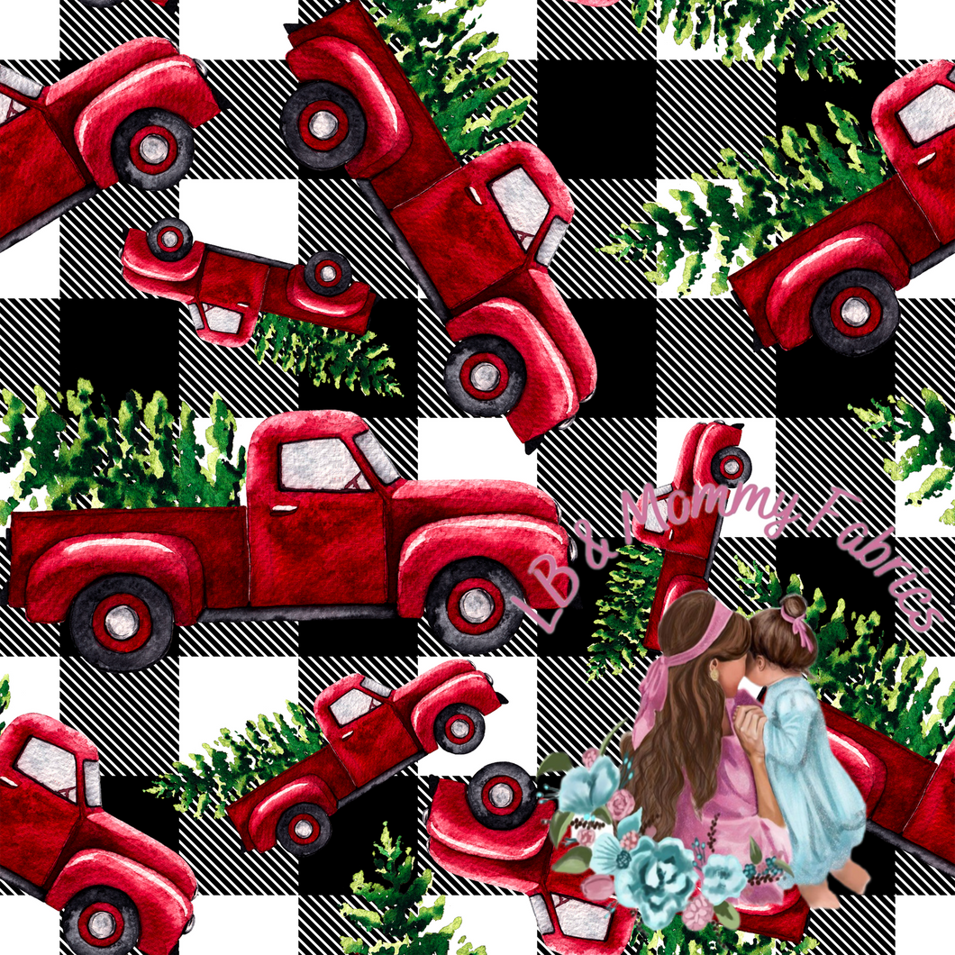 Christmas trucks on plaid (P3)